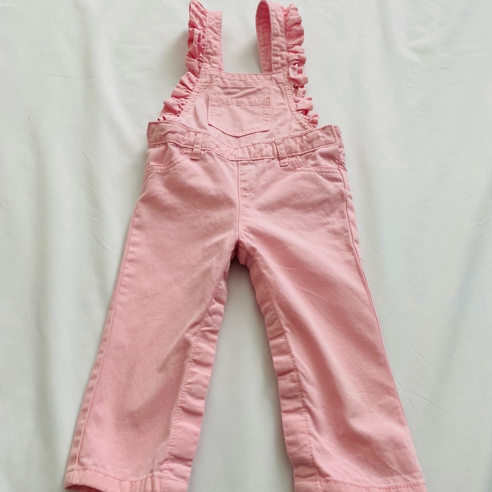 The Children’s Place Pink RuffleDenim Overalls with pockets. Size 18-24 months.